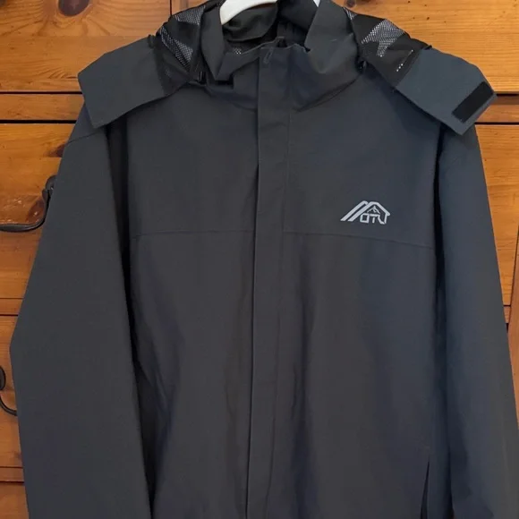 Men's OTU Waterproof Black Hooded Rain Jacket - Size Lg - Picture 1 of 3